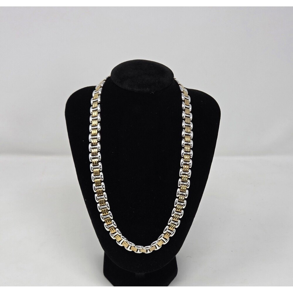 Vintage Two-Tone Gold Silver Tone Link Chain Necklace 18" 1980s Costume Jewelry